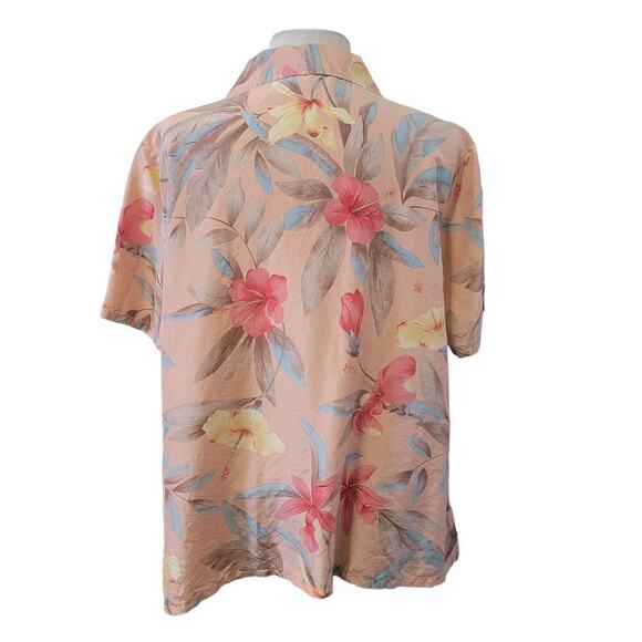 Silk Button Front Hawaiian Hibiscus Floral Short Sleeve Beach Shirt Blouse 1X - Picture 2 of 6